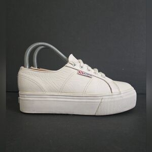 Superga Platform Leather White Low Top Sneakers Shoes Womens Size 5.5